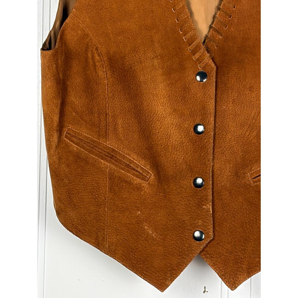 Vintage Brown Suede Western Vest Mens XL  Snap Front Cowboy - Picture 4 of 7